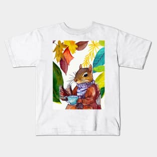 Squirrel drinking tea Kids T-Shirt